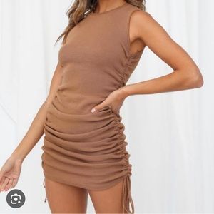 Lioness brand new brown ruched dress